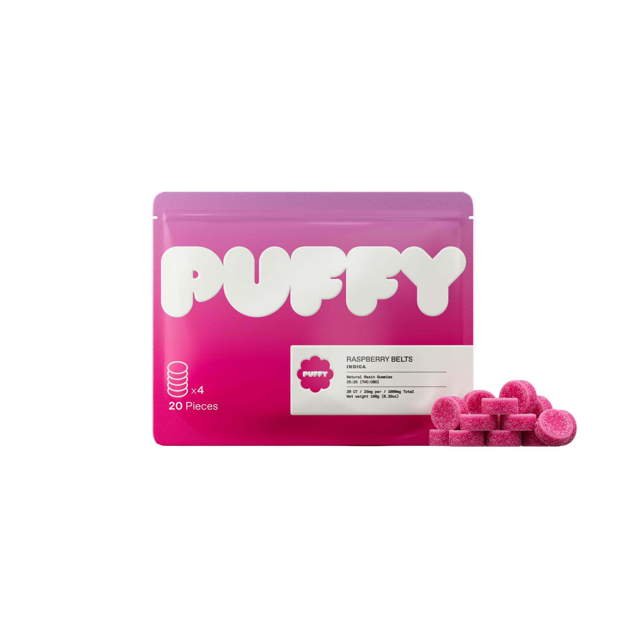 Raspberry Belts Live Resin THC Gummies (Indica)