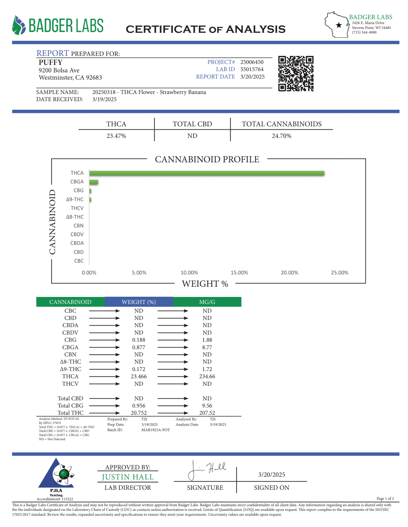 PUFFY Strawberry Banana is an  indica-dominant THCa strain result of crossing Crockett’s Banana Kush with the Strawberry phenotype of Bubble Gum. Aroma bursts with a harmonious blend of fruity and juicy notes, enriched by subtle earthy undertones, layered with a sweet, creamy finish. Visually buds dazzle with vibrant green and deep purple hues, bright orange hairs, and a frosty coat of amber trichomes that sparkle with potency. Consumers report that it delivers a blissfully happy and peaceful high, known fo