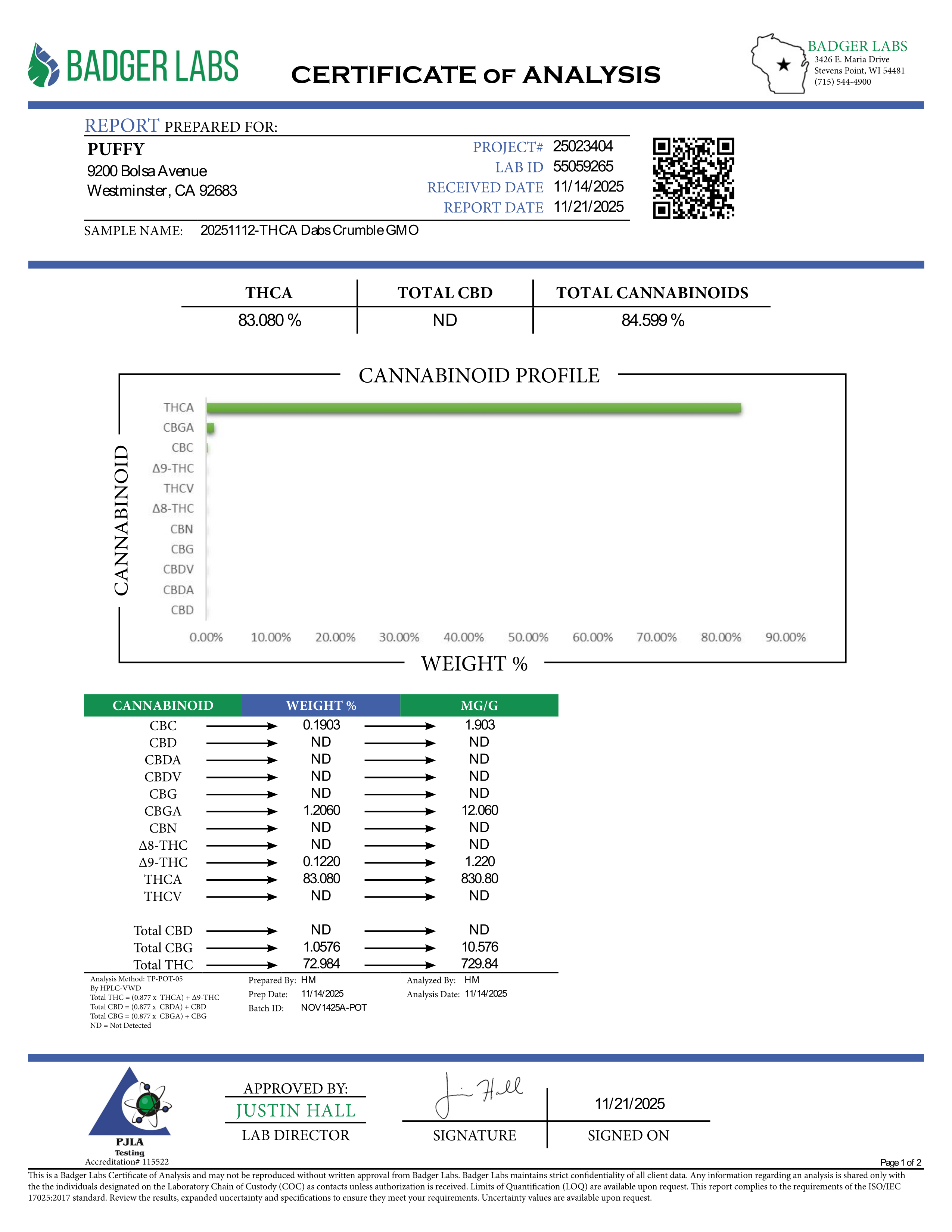 PUFFY THCa GMO: Extract crumble using butane or liquefied petroleum gas. This type of concentrate is extremely potent, and the crumb-like consistency makes it easy to dose.