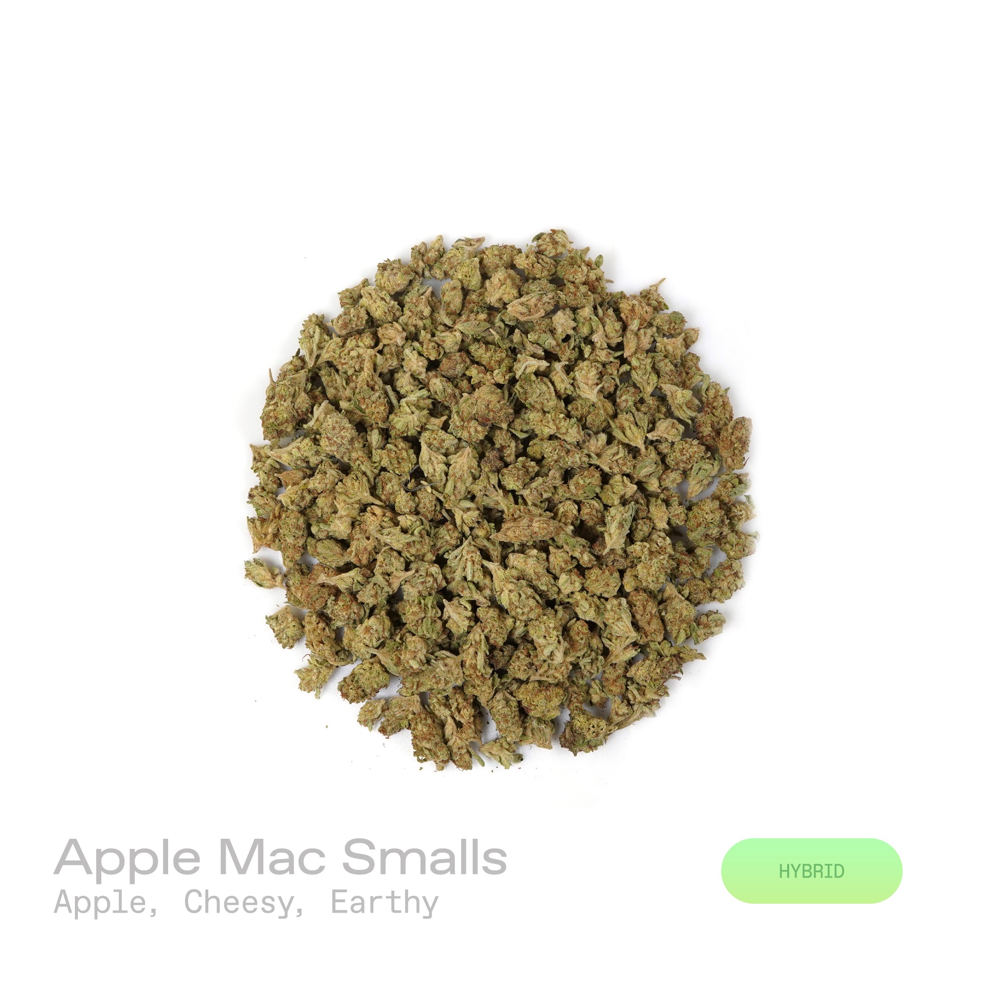 PUFFY Apple Mac (smalls) is a balanced hybrid THCa strain, crafted by crossing the renowned MAC 1 with the potent Trophy Wife. The aroma is a distinctive blend of crisp apple, rich cheesy notes, and grounding earthy undertones. Visually, the dense buds feature forest‑to‑lime green calyxes with hints of purple, bright orange pistils, and a frosty coating of trichomes. Consumers often report an even blend of energizing mental effects and soothing body calm, which may help alleviate stress, anxiety, mood fluct