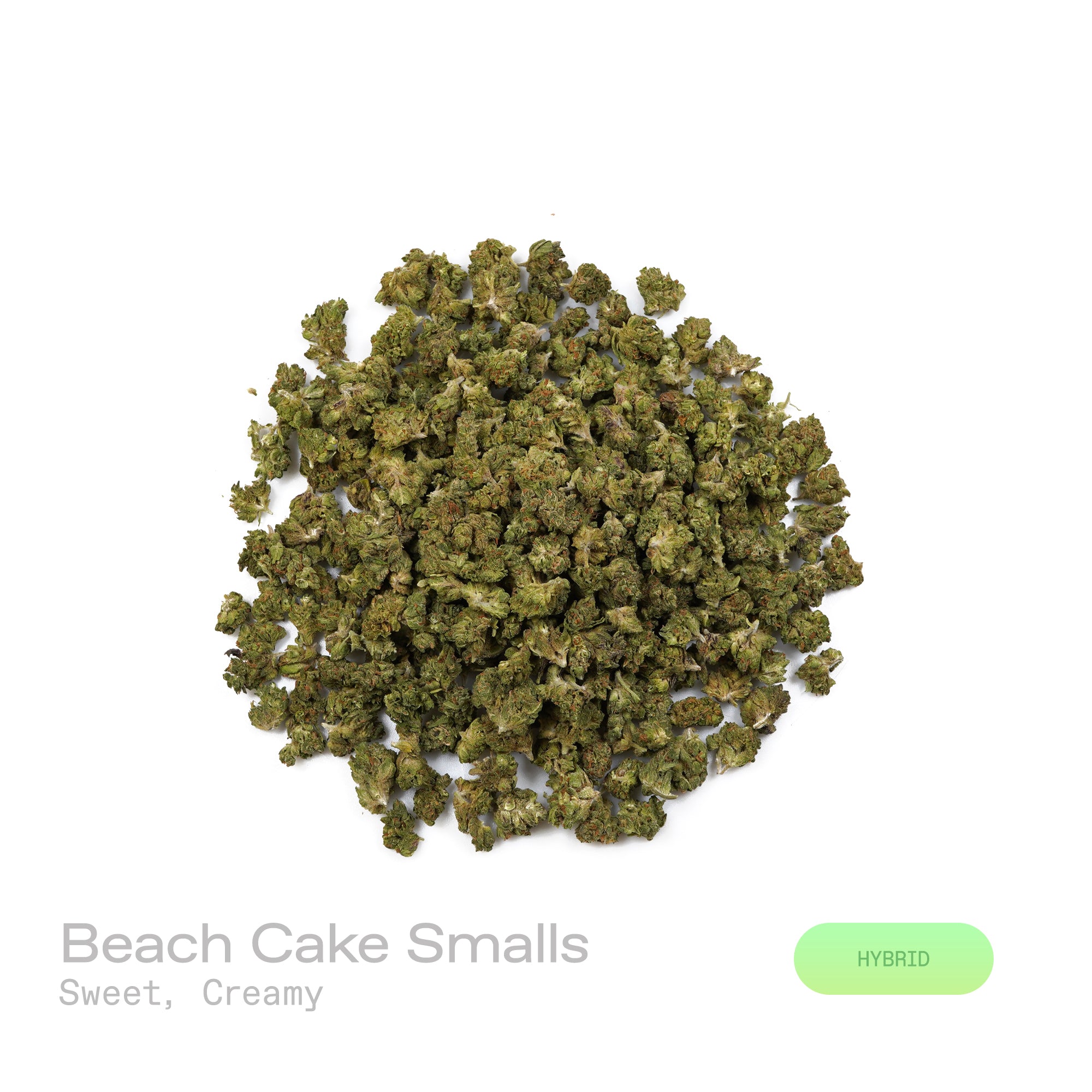 PUFFY Beach Cake (smalls) is a balanced hybrid THCa strain, born from the flavorful cross of Triangle Kush × Florida Cake. The aroma is sweet and creamy, offering a smooth, dessert-like richness that’s both inviting and indulgent. Visually, the buds are dense and deep green, accented by bright orange pistils and a frosty trichome coating. Consumers often describe an energizing and euphoric experience that sparks sociability, heightens mood, and leaves a tingling, uplifting sensation.
