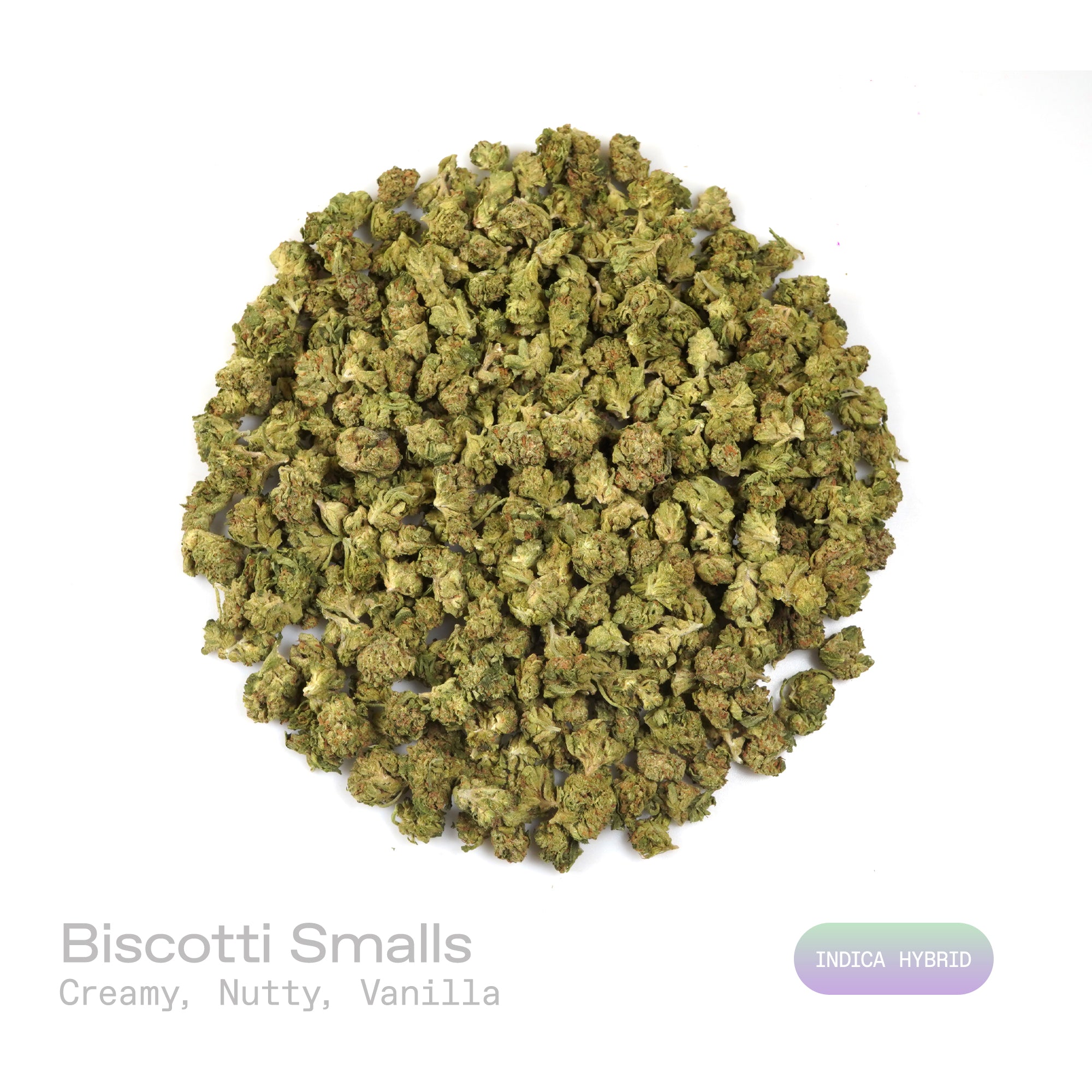 PUFFY Biscotti (smalls) is an indica-dominant hybrid THCa strain, born from the legendary cross of Gelato #25 and South Florida OG. The aroma is a rich, creamy blend with warm nutty undertones, layered delicately with smooth hints of vanilla for a comforting and inviting experience. Dense green buds with deep purple hues and fiery orange pistils are generously coated in sticky, crystal-like trichomes, giving the flower a frosty, resinous finish. Consumers often report the high as a balanced experience that 