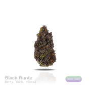 PUFFY Black Runtz is an indica-dominant hybrid THCa strain, born from the renowned cross of ZKZ and Gelato. The aroma opens with lush berry sweetness layered over a deep, dank richness, elegantly finished with soft floral notes that add a smooth, fragrant complexity. Visually, dense green buds with purple hues and fiery orange pistils are coated in sticky trichomes. Consumers often report an initial wave of uplifting euphoria, creativity, and happiness that gradually transitions into deep relaxation and cal