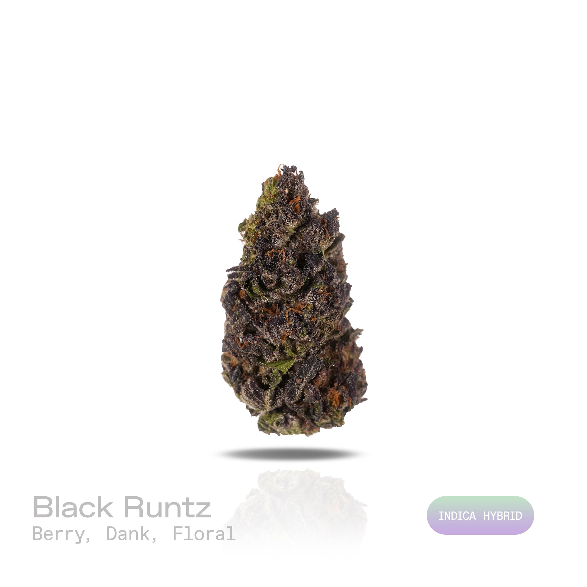PUFFY Black Runtz is an indica-dominant hybrid THCa strain, born from the renowned cross of ZKZ and Gelato. The aroma opens with lush berry sweetness layered over a deep, dank richness, elegantly finished with soft floral notes that add a smooth, fragrant complexity. Visually, dense green buds with purple hues and fiery orange pistils are coated in sticky trichomes. Consumers often report an initial wave of uplifting euphoria, creativity, and happiness that gradually transitions into deep relaxation and cal