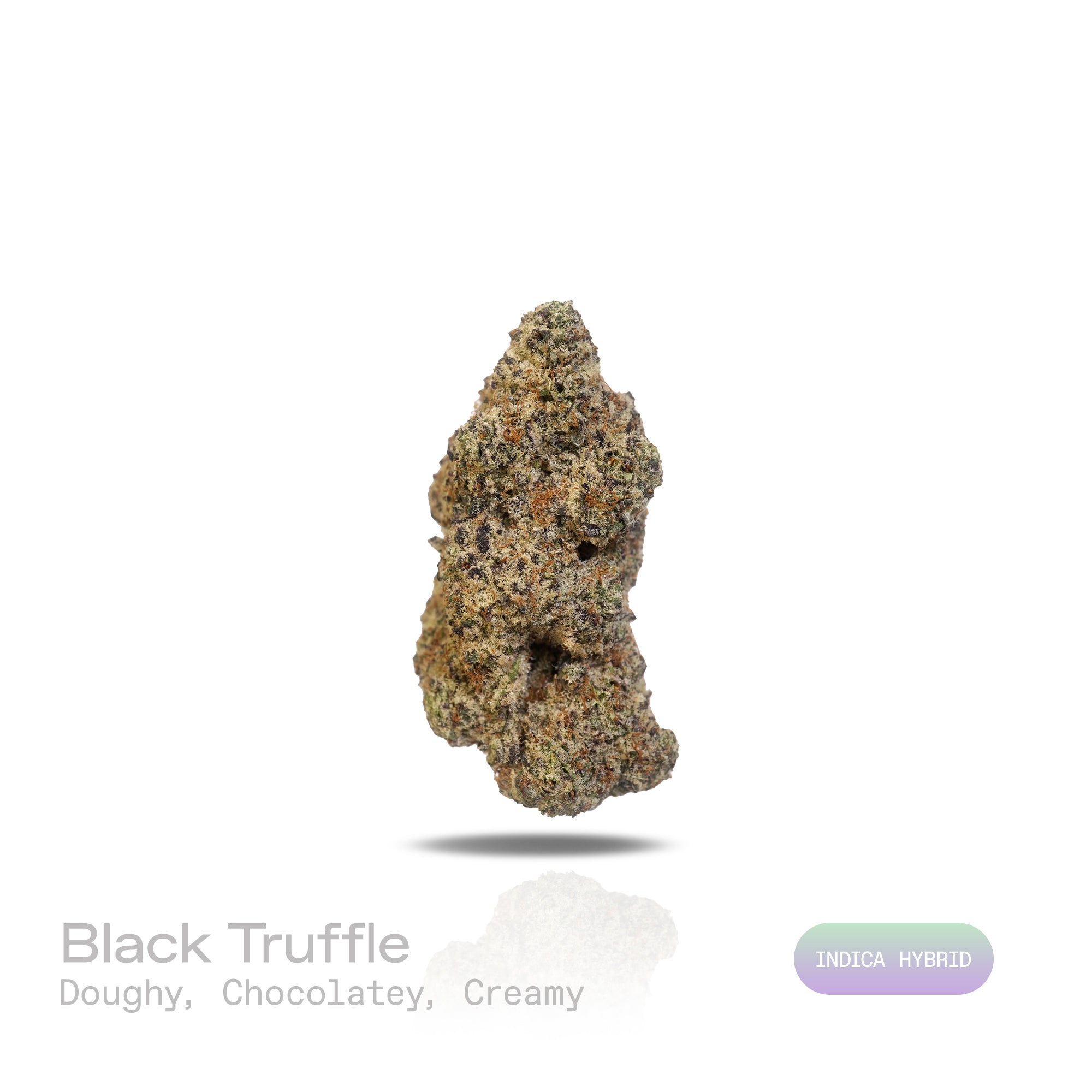 PUFFY Black Truffle is a premium indica-dominant hybrid THCa strain, born from the flavorful cross of Gelato 33 and Chocolate Kush. Aroma is rich and inviting, doughy with warm chocolatey undertones and a smooth, creamy finish. Visually, the dense buds range from dark green to deep purple, coated in a thick layer of frosty trichomes and highlighted by bright orange hairs. Consumers often report a euphoric, uplifting mental buzz followed by deep body relaxation and a calming effect, making it ideal for eveni