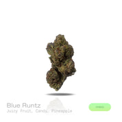PUFFY Blue Runtz is a balanced hybrid THCa strain, expertly crafted from a potent cross between Blueberry × Runtz. The aroma bursts with juicy fruit sweetness, layered with candy-like notes and a tropical hint of pineapple. Visually, dense medium-sized buds show deep green and purple tones with bright orange pistils and a frosty coat of trichomes. Consumers often report an initial euphoric, uplifting boost that enhances mood and creativity before easing into body relaxation and calm, with effects described 