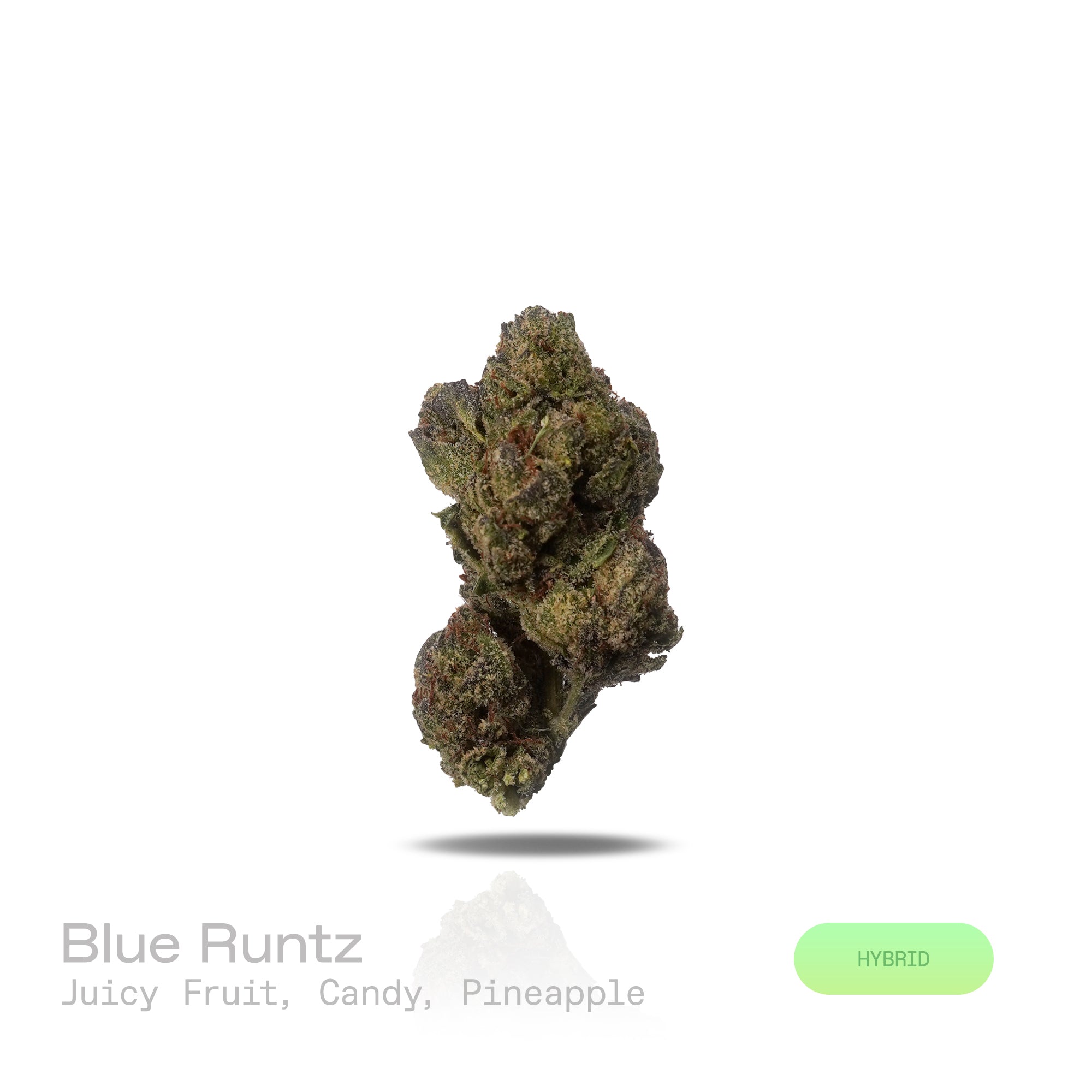 PUFFY Blue Runtz is a balanced hybrid THCa strain, expertly crafted from a potent cross between Blueberry × Runtz. The aroma bursts with juicy fruit sweetness, layered with candy-like notes and a tropical hint of pineapple. Visually, dense medium-sized buds show deep green and purple tones with bright orange pistils and a frosty coat of trichomes. Consumers often report an initial euphoric, uplifting boost that enhances mood and creativity before easing into body relaxation and calm, with effects described 