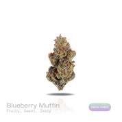 PUFFY Blueberry Muffin is an indica-dominant hybrid THCa strain, crafted by crossing the renowned Blueberry with Purple Panty Dropper. The aroma bursts with vibrant fruity notes, accented by a sweet, candy-like essence and lively, zesty highlights that create an invigorating and uplifting scent. Visually, the buds are dense, with rich green and purple tones, bright orange pistils, and a frosty layer of trichomes. Consumers often report a euphoric, uplifting experience that gently elevates mood, eases tensio