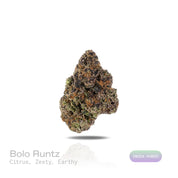 PUFFY Bolo Runtz is an indica-dominant hybrid THCa strain, born from the legendary pairing of Gelato and ZKZ. The aroma bursts with bright citrus notes, layered with a zesty freshness and grounded by subtle earthy undertones. Visually, the buds are dense and vibrant, showcasing vivid green and deep purple hues, accented by bright orange pistils and a generous coating of sparkling trichomes. Consumers often report a balanced high that begins with a euphoric cerebral lift and gradually settles into a soothing