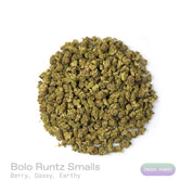PUFFY Bolo Runtz (smalls) is an indica-dominant hybrid THCa strain, born from the legendary pairing of Gelato and ZKZ. The aroma is a captivating blend of sweet berries, pungent gassy notes, and rich earthy undertones. Visually, the buds are dense and vibrant, showcasing vivid green and deep purple hues, accented by bright orange pistils and a generous coating of sparkling trichomes. Consumers often report a balanced high that begins with a euphoric cerebral lift and gradually settles into a soothing body e