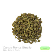 PUFFY Candy Runtz (smalls) is a balanced hybrid THCa strain, born from the legendary cross of ZKZ and Gelato. A bold blend of sharp gas, sweet candy, and refreshing mint creates a rich, layered aroma that’s both striking and memorable. Visually dense buds, frosty with bright orange pistils and purple accents. Consumers often describe an initial wave of euphoria that sparks creativity and uplift, gradually easing into a calm, relaxing state.
