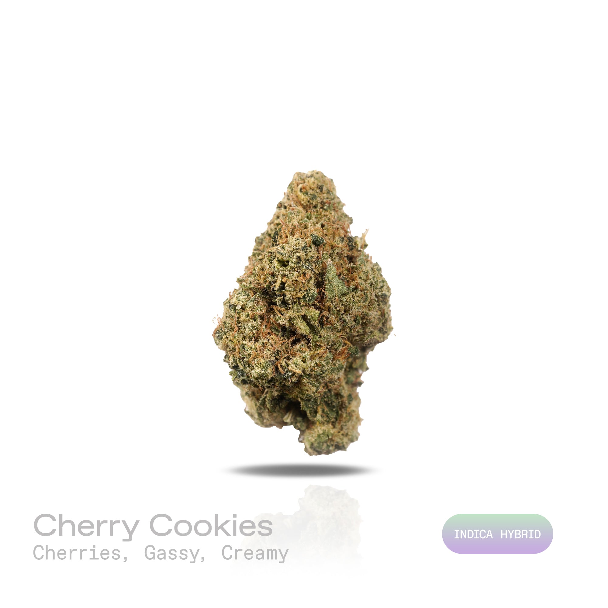 PUFFY Cherry Cookies is an indica-dominant hybrid THCa strain, created by crossing Cherry Pie and Girl Scout Cookies (GSC). The aroma combines the sweet scent of ripe cherries with a rich creamy layer and a sharp gassy kick. Visually, the buds are tightly packed and resinous, showcasing deep green tones with vibrant orange pistils and occasional hints of purple. Consumers often report a balanced experience that begins with happiness, euphoria, and mental clarity, eventually easing into soothing physical rel