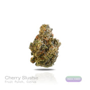 PUFFY Cherry Slushie is an indica-dominant hybrid THCa strain crafted from Cherry Pie × Purple Punch × AK-47. Its aroma bursts with sweet fruit punch layered with zesty citrus undertones, while the flavor delivers juicy cherry accented by a tangy lemon-lime twist. Visually, the buds are spade-shaped and forest-green, streaked with deep purples, thick orange pistils, and coated in frosty, crystal-dusted trichomes. Consumers often report a quick-hitting cerebral uplift bringing euphoria, focus, and creativity