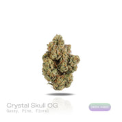 PUFFY Crystal Skull OG is an indica-dominant hybrid THCa strain, crafted from the distinctive pairing of Ghost OG and Skullcap. The aroma opens with a gassy punch, layered with fresh pine notes and a delicate floral undertone. Visually, dense green buds with hints of purple, bright orange pistils, and a thick coating of sparkling trichomes. Consumers often report a wave of euphoria followed by relaxing effects, with physical calm, sleepiness, and effective stress relief.