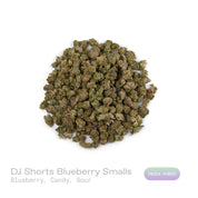 PUFFY DJ Short Blueberry (smalls) is an indica-dominant hybrid THCa strain, born from the masterful cross between Afghani and Thai / Purple Thai. Aroma is a blend of sweet blueberry, sugary candy, and a hint of sour tartness. Visually, the buds are dense, deep green with purple tones, bright orange pistils, and a heavy frosty trichome coat. Consumers often report an initial wave of euphoria and mental uplift that gradually melts into deep physical relaxation, accompanied by heightened appetite.
