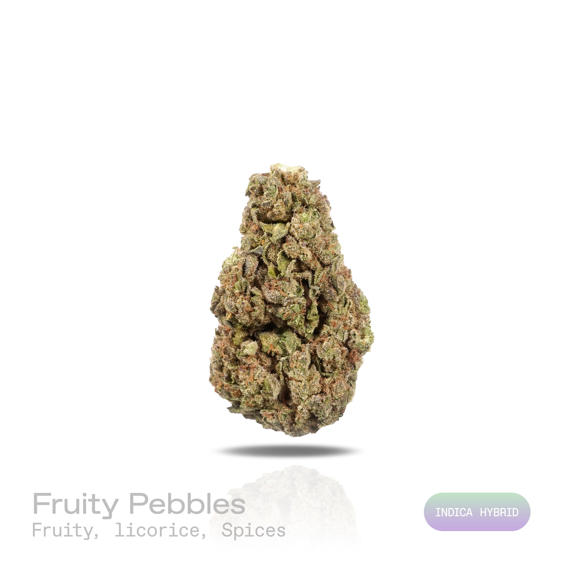 PUFFY Fruity Pebbles is an indica-dominant hybrid THCa strain, born from the intricate cross of Green Ribbon × Granddaddy Purple x Tahoe Alien. The aroma of this strain is a captivating blend of fruity sweetness, subtle licorice notes, and warm, aromatic spices, creating a complex and inviting scent profile that entices the senses. Visually, dense green buds with purple hues and fiery orange pistils are coated in sticky trichomes. Consumers often report a blissful blend of happiness and euphoria, feeling up
