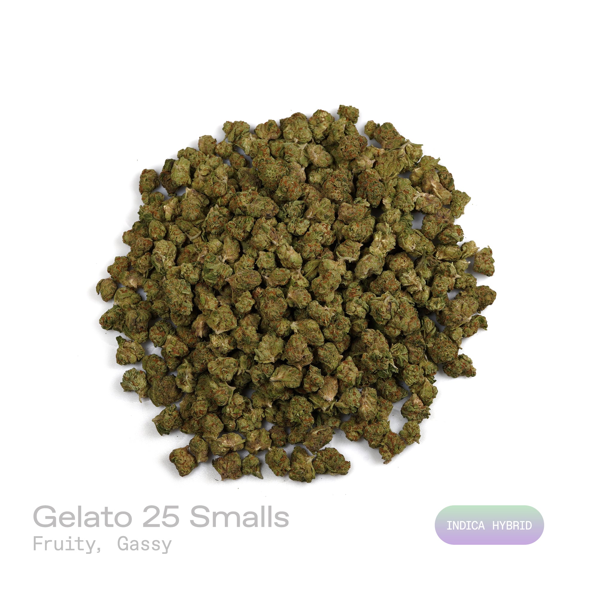 PUFFY Gelato 25 (smalls) is an indica-dominant hybrid THCa strain, born from the renowned cross of Thin Mint Girl Scout Cookies and Sunset Sherbet. The aroma bursts with sweet, fruity notes layered over a pungent, gassy undertone. Visually, dense buds show bright green hues, orange pistils, and a frosty trichome finish. Consumers often experience a calming wave of contentment, uplifted spirits, and a boost in appetite, with effects that seamlessly blend gentle mental invigoration and soothing physical ease.