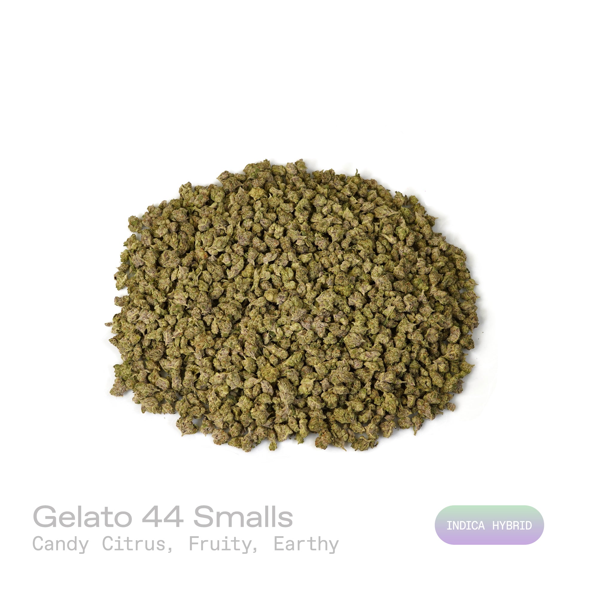 PUFFY Gelato 44 (smalls) is an Indica-dominant hybrid THCa strain born from the flavorful cross of Sunset Sherbet and Thin Mint Girl Scout Cookies. The aroma is a delightful fusion of candy-like sweetness and bright citrus notes, layered with ripe, fruity tones and a grounding hint of earthiness. Visually, the buds are dense, frosty, and resin-coated, showcasing deep forest greens accented with purple hues and vivid orange pistils. Consumers often report an initial cerebral rush that feels uplifting, euphor