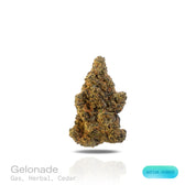 PUFFY Gelonade is a sativa-dominant hybrid THCa strain created by crossing Lemon Tree with Gelato #41. The aroma is a bold blend of sharp gas, fresh herbal notes, and a hint of rich cedar, creating a complex and invigorating scent profile. Visually, the buds have a dense, grape-like structure, showcasing lime-green tones with purple hues and orange pistils, all coated in glistening trichomes. Consumers often report a bright, uplifting experience with a clear-headed cerebral buzz that boosts creativity, focu
