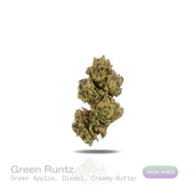 PUFFY Green Runtz is a indica-dominant hybrid THCa strain, originating from the fusion of Green Crack and Runtz. The aroma is a vibrant blend of crisp green apples, pungent diesel, and rich, creamy butter, creating a uniquely sharp yet smooth scent profile. Visually, dense spring green buds with hints of purple are threaded with fiery orange pistils and coated in a sparkling layer of sticky trichomes. Consumers often report a euphoric and uplifting mood boost, accompanied by a stimulating wave of creativity