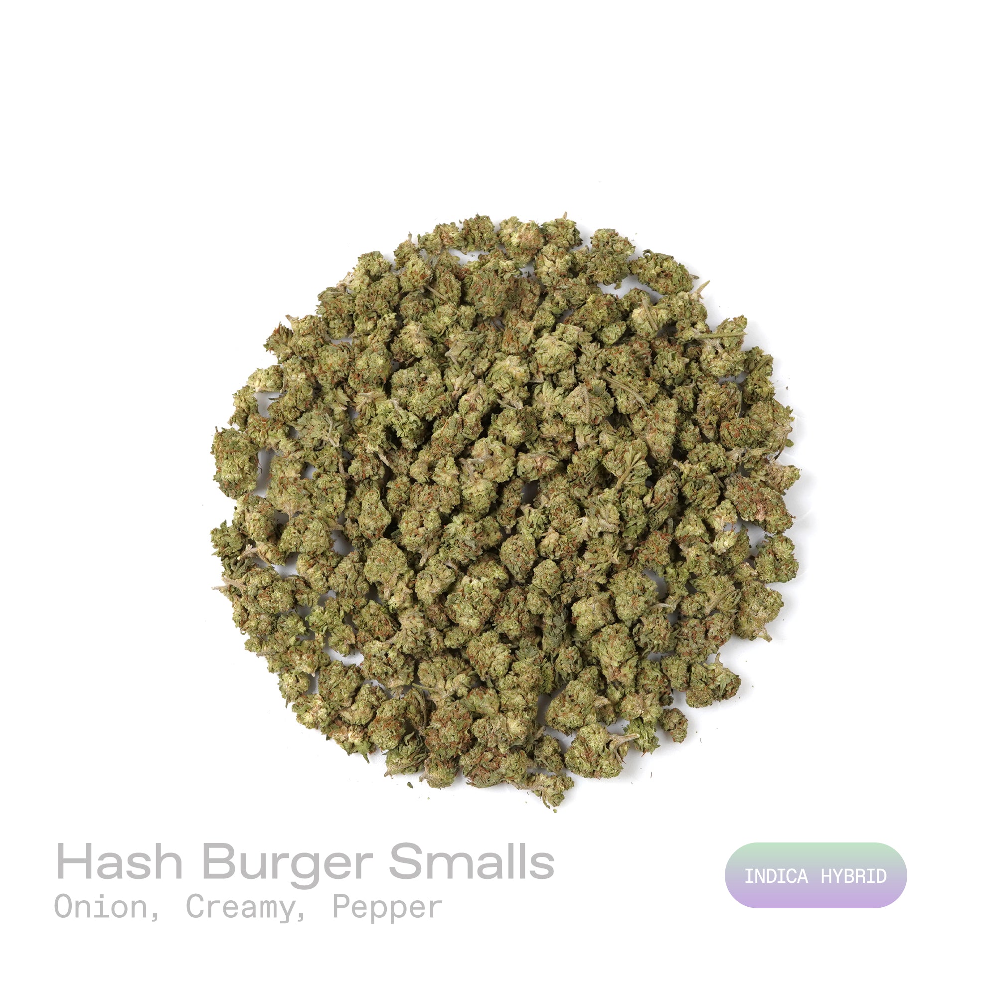 PUFFY Hash Burger (smalls) is an indica-dominant hybrid THCa strain, born from the masterful cross between Han Solo Hash Plant × Double Burger. The aroma is a savory mix of sharp onion, smooth creamy notes, and a hint of spicy pepper, creating a rich and intriguing scent. Visually, dense forest-green buds with purple hues and fiery orange pistils are coated in sticky trichomes. Consumers often report an experience that begins with a euphoric cerebral rush, gradually easing into deep body relaxation that del