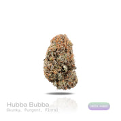 PUFFY Hubba Bubba is an indica-dominant hybrid THCa strain, born from the masterful cross between Fudo and Bubba Kush. The aroma is boldly skunky and pungent, layered with sharp, lingering notes that are beautifully balanced by a subtle yet noticeable floral sweetness. Visually, dense spring-green buds with purple hues and fiery orange pistils are coated in sticky trichomes. Consumers often report a happy, euphoric, and uplifting high that gradually settles into a soothing sense of physical relaxation, crea