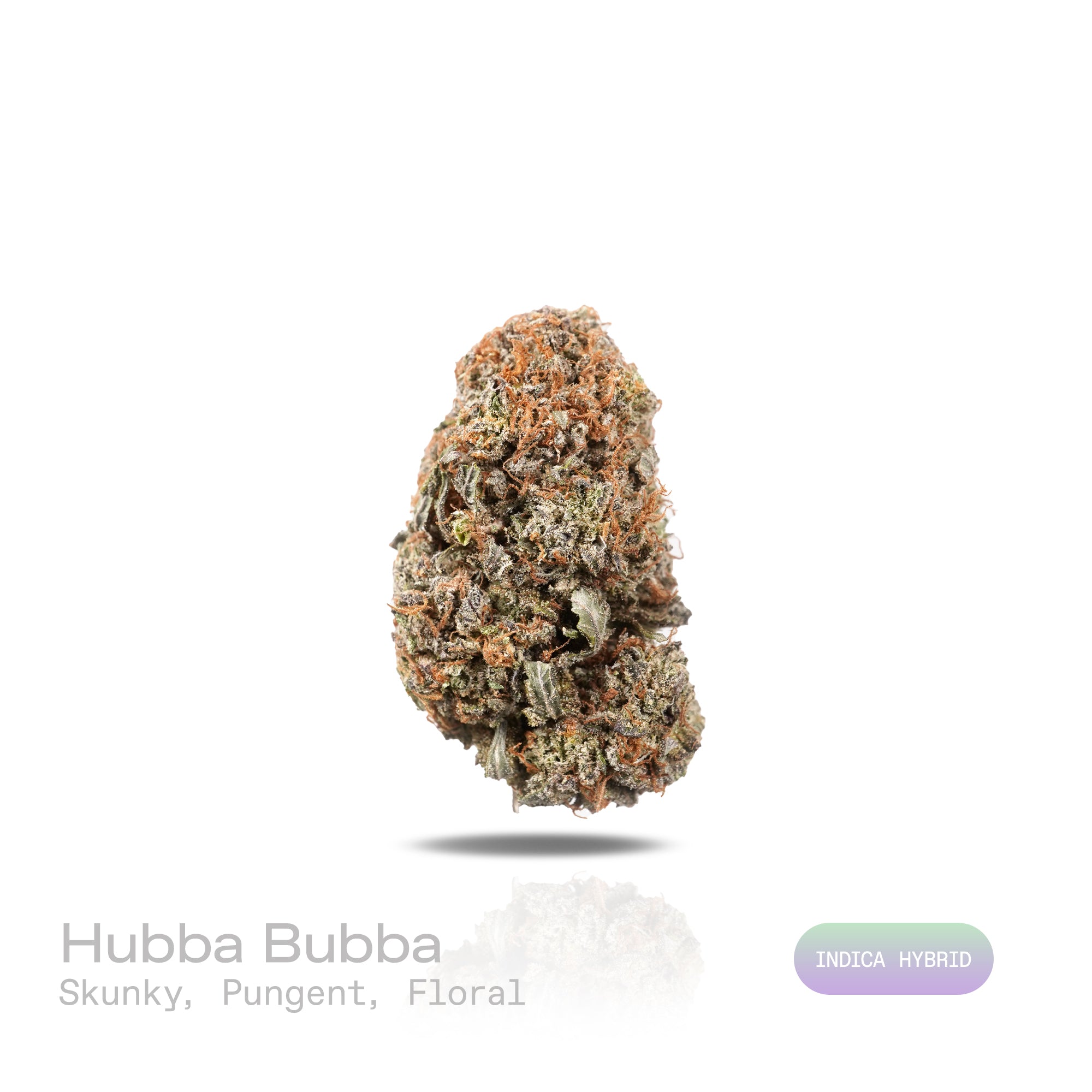 PUFFY Hubba Bubba is an indica-dominant hybrid THCa strain, born from the masterful cross between Fudo and Bubba Kush. The aroma is boldly skunky and pungent, layered with sharp, lingering notes that are beautifully balanced by a subtle yet noticeable floral sweetness. Visually, dense spring-green buds with purple hues and fiery orange pistils are coated in sticky trichomes. Consumers often report a happy, euphoric, and uplifting high that gradually settles into a soothing sense of physical relaxation, crea