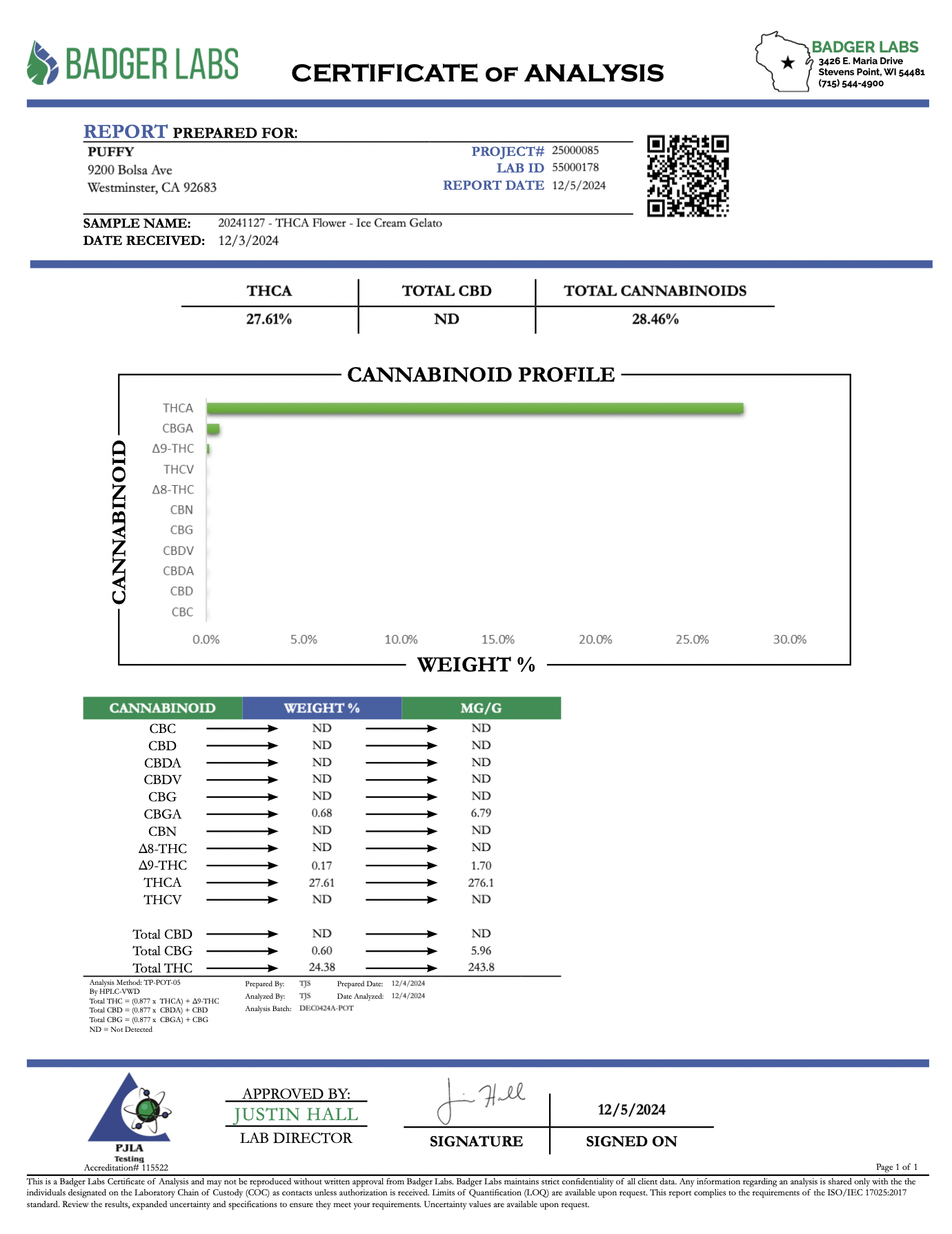 PUFFY Ice Cream Gelato is a hybrid THCa strain, crafted by crossing Ice Cream Cake with Gelato 41. This dessert-inspired strain is as visually stunning as it is flavorful, showcasing chunky, frosty buds in shades of deep purple and dark green, sparkling with a thick layer of trichomes. Consumers claim that it has euphoric, relaxing, and slightly sedating effects, often describing feelings of giggly joy, calm relaxation, and a sociable, talkative mood. The dominant terpene, caryophyllene, lends a rich vanill