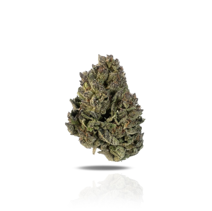 PUFFY Jelly Cake is an indica-dominant hybrid THCa strain resulting from a flavorful cross between Biscotti and Sunset Sherbet. The aroma is a delicate fusion of creamy richness and soft floral notes, creating a smooth and inviting sensory experience. The buds are dense and chunky with deep green and purple hues, bright orange pistils, and a thick layer of sticky white trichomes. Consumers often report euphoric effects that start with an uplifting boost in mood and happiness, gradually easing into a calming