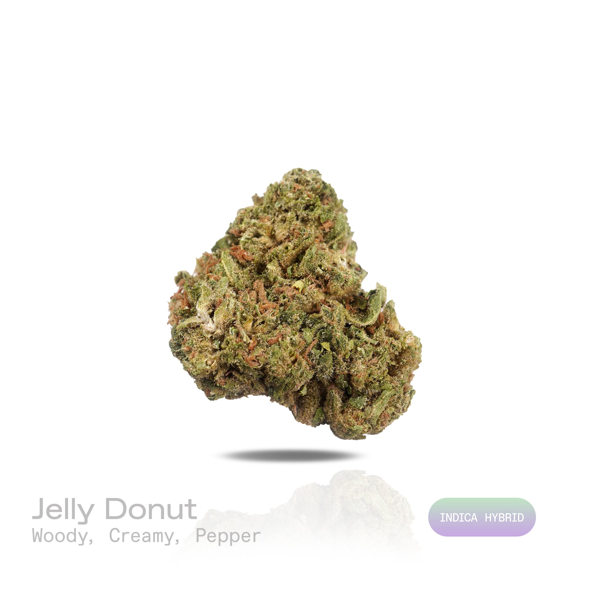 PUFFY Jelly Donut is an indica-dominant hybrid THCa strain, born from the flavorful cross between Girl Scout Cookies and King Louis XIII. The aroma is a rich blend of woody, creamy, and peppery notes, creating a warm and sophisticated scent profile. Visually, the buds are dense, with deep forest green and purple tones, bright orange pistils, and a frosty trichome coating. Consumers commonly describe an uplifting, mood-enhancing high that starts with a wave of cerebral euphoria and gradually transitions into