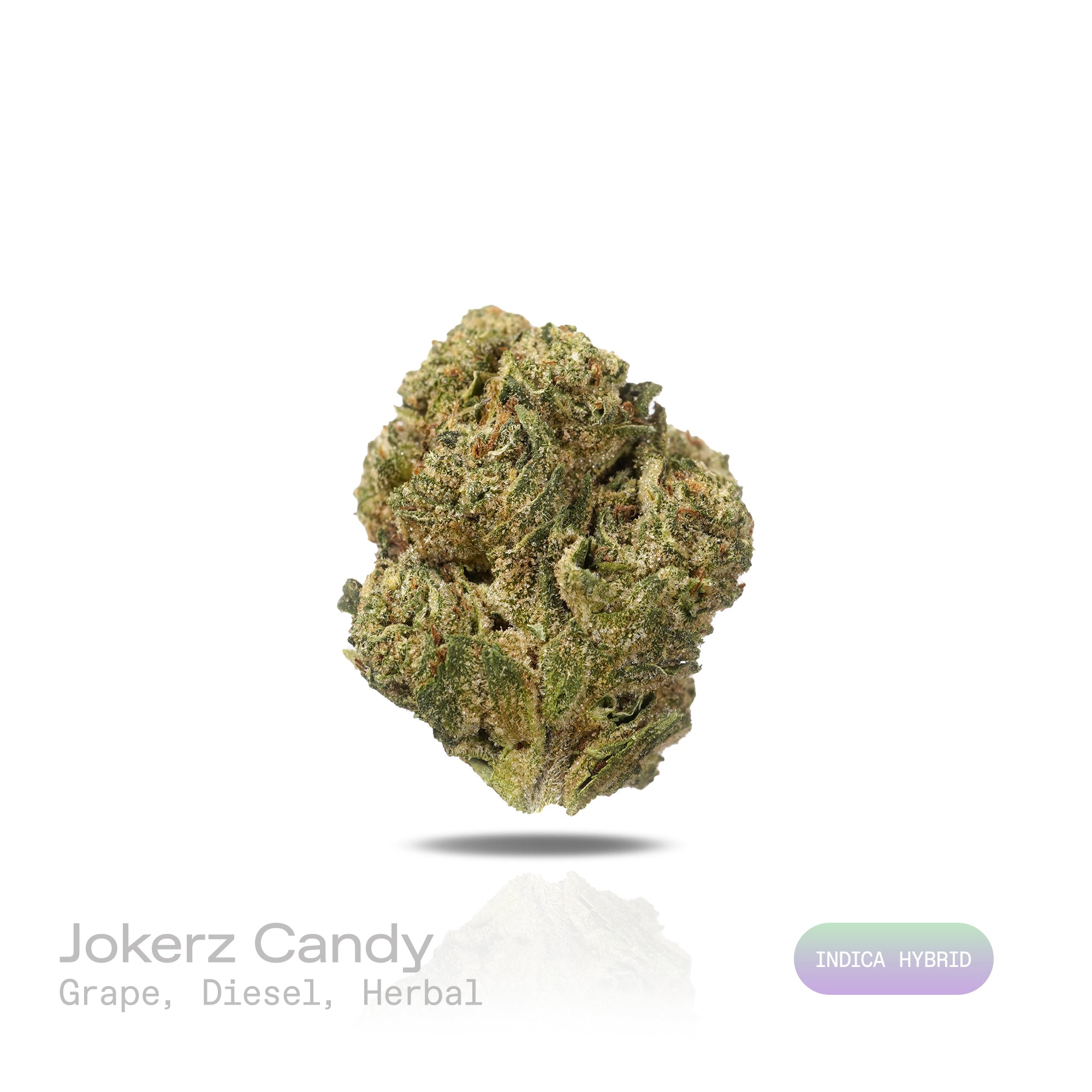 PUFFY Jokerz Candy is an indica-dominant hybrid THCa strain, born from the flavorful cross between Gummiez and Grape Gasoline. The aroma bursts with a bold fusion of sweet grape, pungent diesel, and earthy herbal notes, delivering a distinctive and captivating scent. Visually, the dense buds display forest-green tones with deep purple hues, vibrant orange pistils, and a frosty trichome coating. Consumers often describe the effects as euphoric and uplifting, promoting happiness and mental clarity, followed b