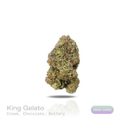PUFFY King Gelato is an indica-dominant hybrid THCa strain, created from the potent pairing of High Octane and Curelato. The aroma exudes a rich blend of creamy sweetness layered with notes of chocolate and a smooth, buttery finish. Visually, the dense buds showcase deep forest greens with dark accents, bright orange pistils, and a thick layer of sparkling trichomes. Consumers often describe an invigorating yet soothing experience, where a euphoric body eases tension while sharpening focus and lifting the m