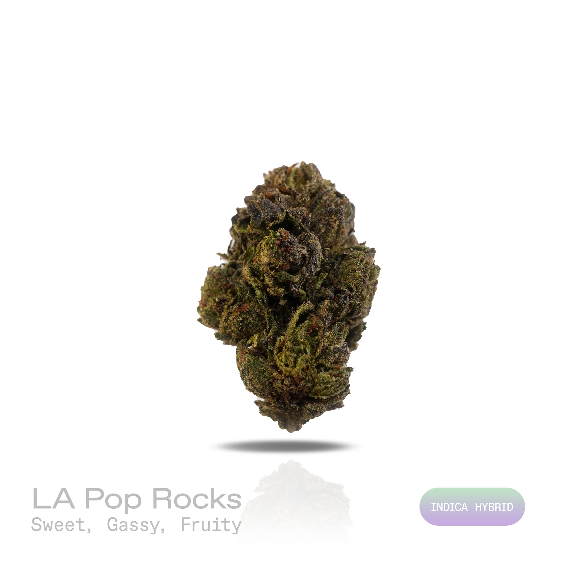 PUFFY LA Pop Rocks is a potent indica-dominant hybrid THCa strain crafted from the flavorful cross of Triangle Kush BX2 and Z Animal. The aroma is a captivating mix of sweet and fruity tones, layered with a strong gassy kick that gives it a bold and memorable presence. The flavor profile mirrors this with a sweet and sour apple candy taste, complemented by subtle notes of spicy black pepper and nutty mint. Visually, the buds are long and pepper-shaped with a minty green hue, thick orange pistils, and a gene