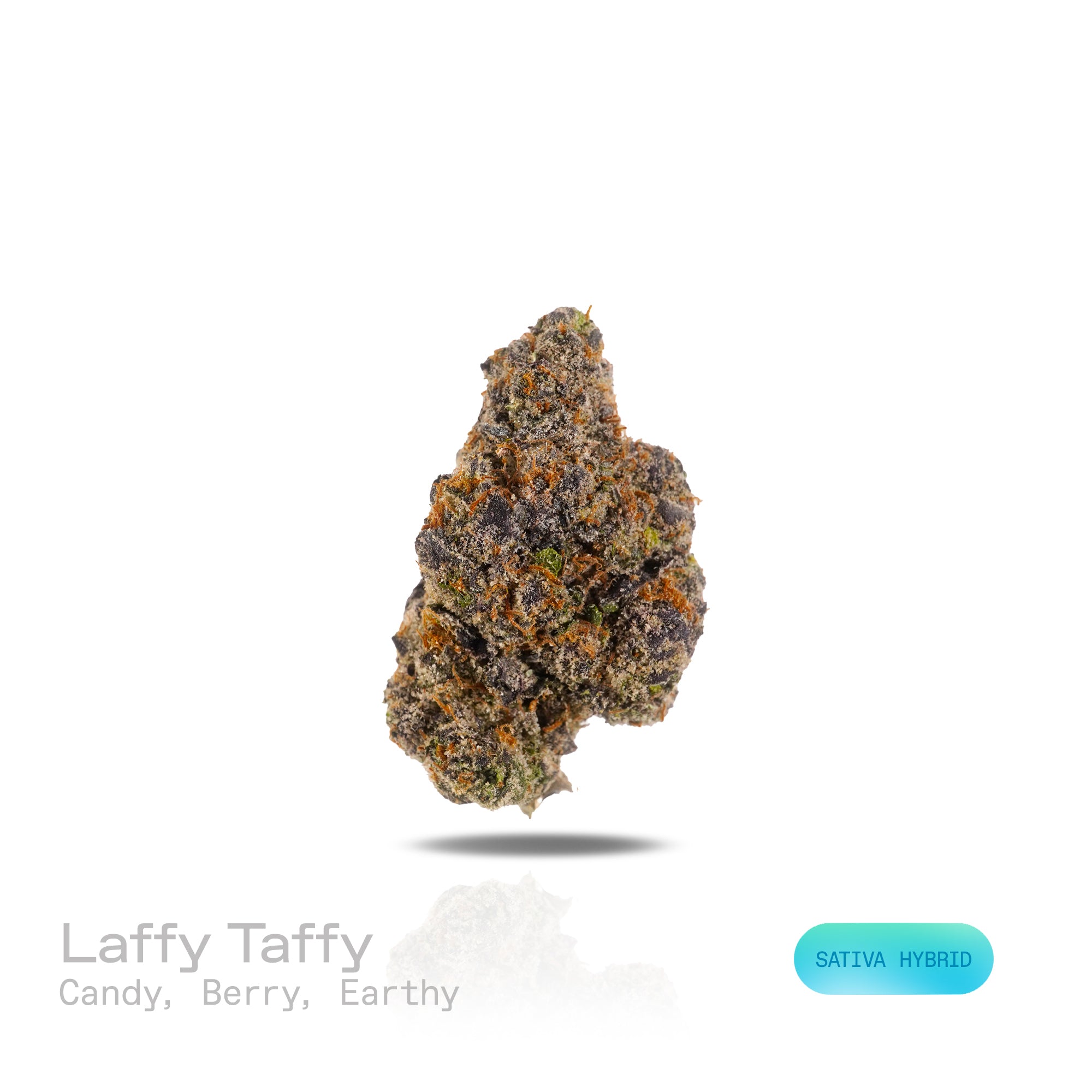 PUFFY Laffy Taffy is a sativa-dominant hybrid THCa strain, born from the flavorful cross of Banana OG and Pestilence. The aroma is a delightful blend of sweet candy, juicy berries, and subtle earthy undertones. Visually, the buds are dense and striking, showcasing deep green and rich purple hues, accented by bright orange pistils and a sparkling layer of trichomes. Consumers often report an uplifting and euphoric high that brings happiness, energy, and mental clarity, fostering creativity and focus, while g