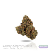 PUFFY Lemon Cherry Gelato is an indica-dominant  hybrid THCa strain, expertly crafted from a potent cross between Sunset Sherbet and Girl Scout Cookies. The aroma is a bright and zesty mix of tangy lemon, sweet candy, and grounding earthy notes. Visually, buds are dense and frosty, featuring deep green and purple hues with bright orange pistils and a thick coating of sparkling trichomes. Consumers often report an initial wave of uplifted, happy euphoria, followed by a soothing body relaxation accompanied by