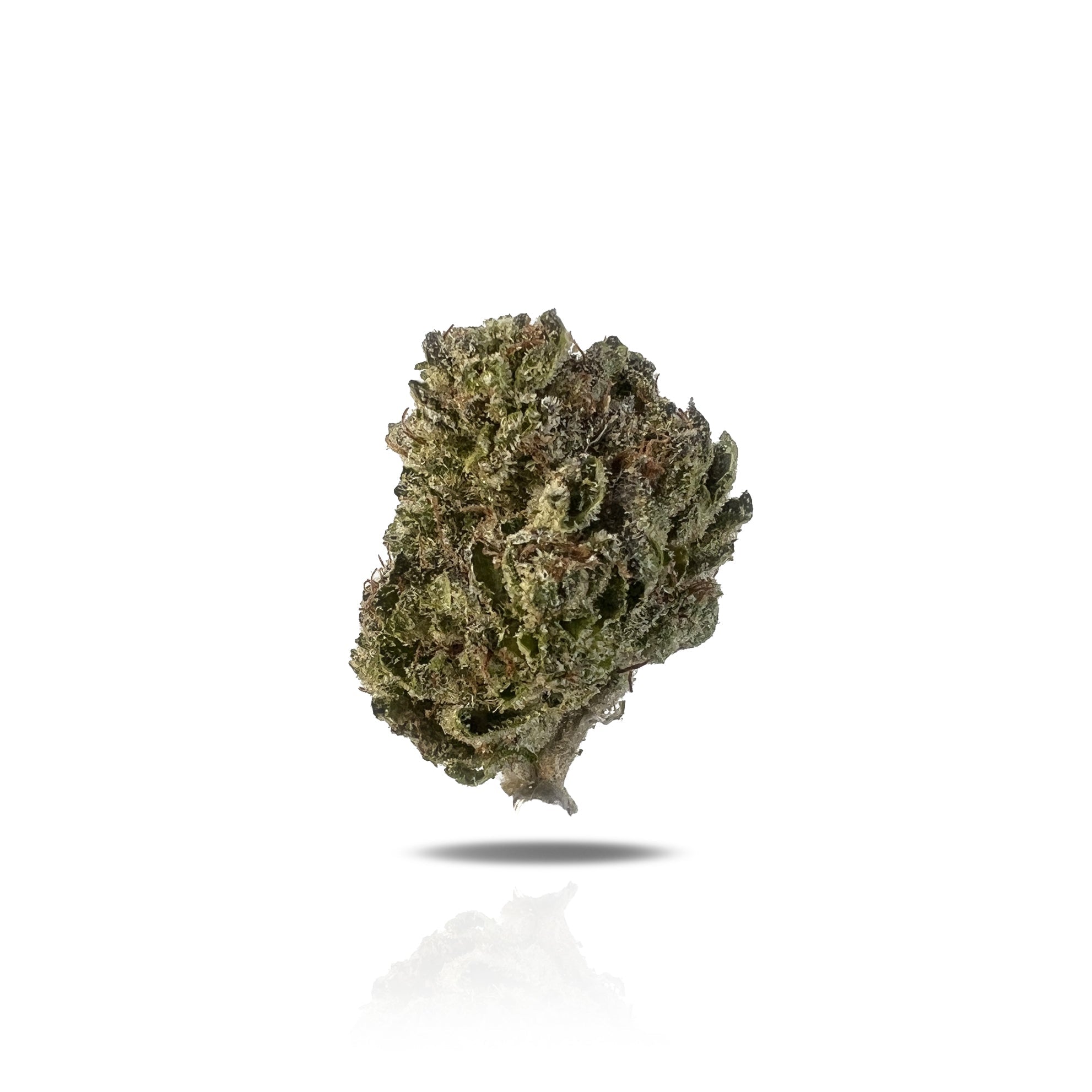 PUFFY London Truffle is an indica-dominant hybrid strain born from the cross between White Truffle and London Pound Cake. This strain offers a rich and complex aroma and flavor profile, featuring sweet cherries, dark chocolate, and creamy undertones, layered with subtle hints of diesel and earthiness. Visually, its dense, triangle-shaped buds showcase deep olive-green tones accented by thick orange pistils and a frosty blanket of blue-tinted white crystal trichomes. Consumers often experience a smooth build