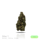 PUFFY MAC 1 (Miracle Alien Cookies) is a balanced hybrid THCa strain, born from the flavorful cross of Alien Cookies F2 with a Miracle 15. The aroma carries smooth notes of butter, uplifted by zesty citrus and rounded out with a creamy finish. Visually captivating, the buds are thick and resinous, shimmering with frosty trichomes, while vibrant orange pistils thread through shades of dark green and purple. Consumers often report it delivers cerebral uplift and body relaxation, with effects that are euphoric