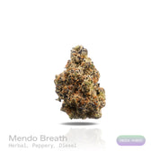 PUFFY Mendo Breath is an indica-dominant hybrid THCa strain, created from a cross between OG Kush Breath and Mendo Montage. The aroma bursts with a bold blend of herbal freshness, spicy pepper notes, and a deep diesel undertone that ignites the senses with every whiff. Visually, the buds are dense and minty-green with hints of purple, accented by vibrant orange pistils and a frosty coating of sparkling trichomes. Consumers often report an uplifting euphoria that sparks creativity and sociability, paired wit