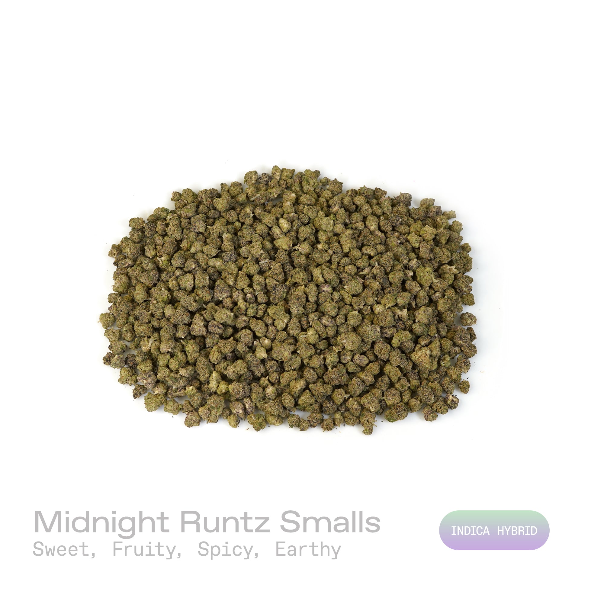 PUFFY Midnight Runtz (smalls) is an indica-dominant THCa strain, bred from a powerhouse cross of Runtz with Funky Charms. The aroma bursts with sweet and fruity notes, balanced by a warm hint of spice and grounded in a rich, earthy undertone. Visually, the blooms burst with lush emerald and royal purple hues, laced with vivid orange pistils and dusted in a glistening blanket of crystal-like trichomes. Consumers often describe it as delivering a rush of creative energy and elevated mood, sparking euphoria wh