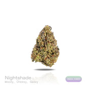 PUFFY Nightshade is an indica-dominant hybrid THCa strain, crafted from the legendary lineage of Kashmir × Nepalese landrace. The aroma is a bold and complex blend of woody undertones, sharp cheesy notes, and pungent gassy hints, creating a striking and memorable scent profile. Visually, dense dark green buds with purple hues and fiery orange pistils are coated in sticky trichomes. Consumers often report that this strain is deeply relaxing and calming, creating a soothing sense of comfort while delivering a