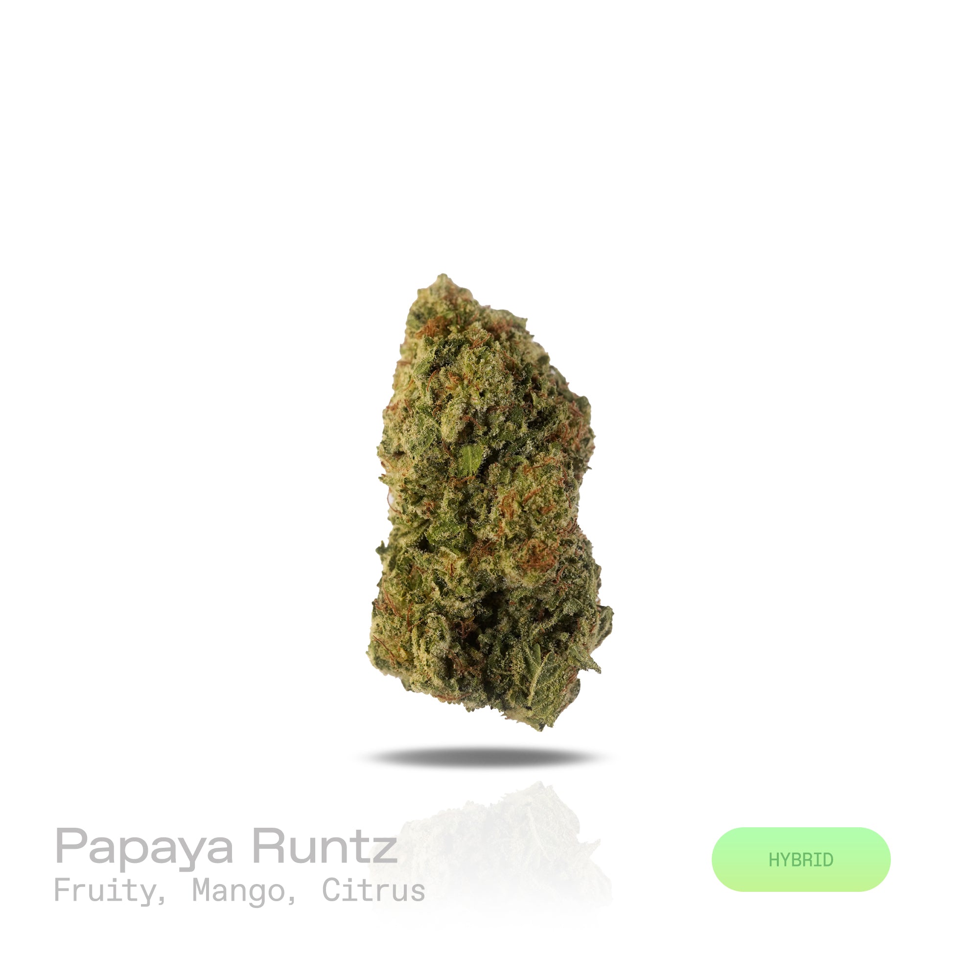 PUFFY Papaya Runtz is a balanced hybrid THCa strain created by crossing Papaya with Runtz. Its aroma bursts with tropical fruit notes, blending ripe mango and zesty citrus with a luscious sweetness. Visually, it showcases tightly packed, crystal-coated buds in deep green hues, streaked with fiery orange pistils and shimmering under a frosty trichome blanket. Consumers often report easing into a gentle head buzz that melts into a blissful, floaty body calm, lingering for hours of laid-back relaxation.
