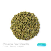 PUFFY Passion Fruit (smalls) is a sativa-dominant hybrid THCa strain, originating from the deliciously vibrant fusion of Sweet Pink Grapefruit and Orange Bud. The aroma opens with bright citrus notes, grounded by earthy undertones and finished with a sharp, pungent edge. Visually, the dense buds showcase rich green and purple hues, accented by vibrant orange pistils and a generous coating of sparkling trichomes. Consumers often experience a lively, invigorating effect that sparks imagination, heightens focu