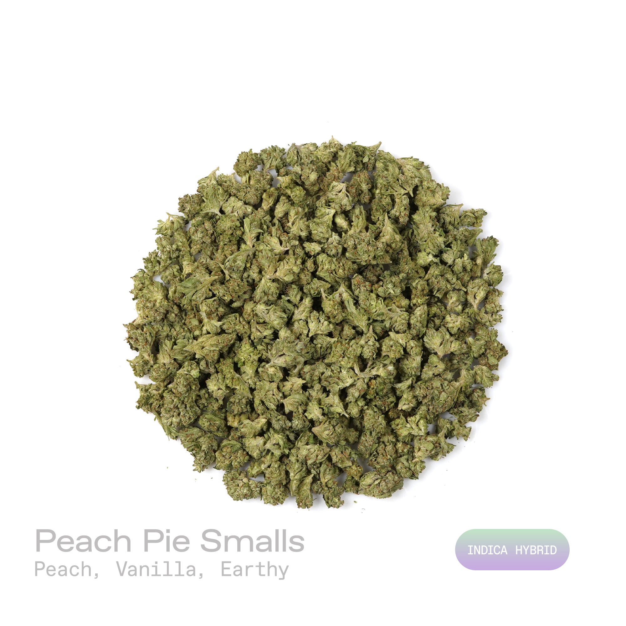 PUFFY Peach Pie (smalls) is an indica-dominant hybrid THCa strain, expertly crafted from a potent cross between Rainbow Pie and Dozizoz. The aroma opens with sweet, juicy notes of ripe peach, smoothly layered with warm vanilla undertones and grounded by a subtle, earthy finish. Visually, the dense buds display deep green and purple hues, bright orange pistils, and a sparkling layer of trichomes. Consumers often report a balanced experience, beginning with uplifting euphoria and mood enhancement, followed by