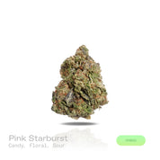 PUFFY Pink Starburst is a balanced hybrid THCa strain, created from a complex cross of DJ Short’s legendary Blueberry, Headband, and Sour Diesel BX3. The aroma opens with sweet candy notes, layered with delicate floral hints and a sharp, tangy sourness. Visually, the buds are dense and vibrant lime-green with touches of purple-pink, adorned with bright orange pistils and a sparkling coating of crystal trichomes. Consumers often report a euphoric, uplifting, and creative high that boosts happiness and motiva