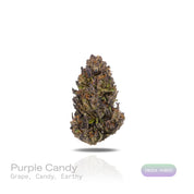 PUFFY Purple Candy is an indica-dominant hybrid THCa strain, expertly crafted from a premium cross of BC Sweet Tooth and Mendocino Purps. The aroma bursts with sweet grape and candy notes, grounded by a rich, earthy undertone that captivates the senses. Visually, dense green buds with purple hues and fiery orange pistils are coated in sticky trichomes. Consumers often report a deep sense of relaxation and calm, paired with happiness and euphoria, a soothing body buzz, and a noticeable boost in appetite.
