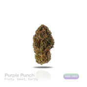 PUFFY Purple Punch is a popular indica-dominant hybrid THCa strain, born from the legendary pairing of Granddaddy Purple and Larry OG. The aroma is a vibrant mix of ripe, fruity sweetness balanced by warm, earthy undertones. Visually, the buds are thick and tightly packed, with a lush green backdrop streaked by vivid purples and violets, intertwined with fiery orange pistils and finished with a shimmering coat of crystalline trichomes. Consumers often experience an initial wave of cerebral euphoria that gen