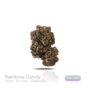 PUFFY Rainbow Candy is an indica-dominant hybrid THCa strain created by crossing ZKZ × Dosidos. Aroma is sweet and candy-like, layered with ripe berries and finished with a sharp chemical edge. Visually striking, these buds are bold in size with layered green tones, fiery pistils, and a crystal-dusted surface that catches the eye. Consumers often report a deeply soothing body calm that melts away tension while simultaneously lifting the spirit into a joyful, euphoric state.
