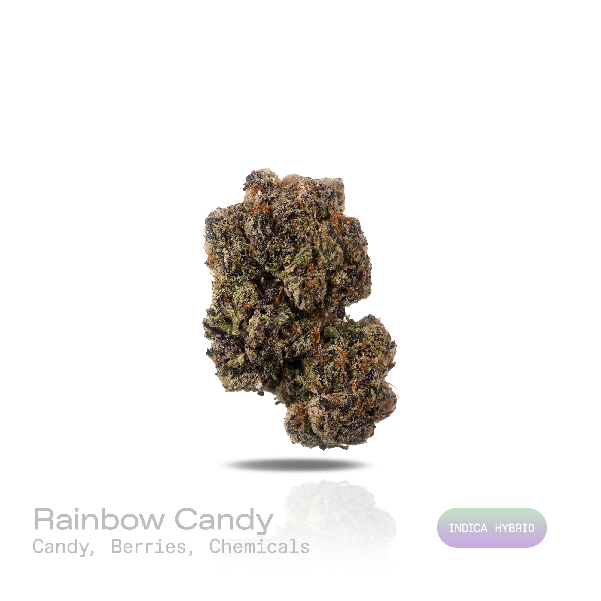 PUFFY Rainbow Candy is an indica-dominant hybrid THCa strain created by crossing ZKZ × Dosidos. Aroma is sweet and candy-like, layered with ripe berries and finished with a sharp chemical edge. Visually striking, these buds are bold in size with layered green tones, fiery pistils, and a crystal-dusted surface that catches the eye. Consumers often report a deeply soothing body calm that melts away tension while simultaneously lifting the spirit into a joyful, euphoric state.
