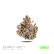 PUFFY Sapphire Cherry is a balanced hybrid THCa strain, expertly bred by crossing the iconic Sapphire OG and Glazed Cherry. The aroma is a lively fusion of juicy cherry, earthy dank undertones, and subtle floral hints. Visually, the buds are thick and compact, showcasing lush forest green and regal purple tones, highlighted by bright orange pistils and a frosty coating of trichomes. Consumers often report a blend of euphoric, happy, and uplifted mood paired with gentle relaxation and increased appetite, del