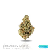 PUFFY Strawberry Cream is a sativa-dominant hybrid THCa strain crafted from the powerful cross between Strawberry Cough and The White. The aroma greets you with luscious notes of sweet strawberry, velvety cream, and a hint of smooth vanilla, creating an irresistibly rich and inviting scent. Visually, dense green buds with purple hues and fiery orange pistils are coated in sticky trichomes. Consumers often report an energetic, talkative, and uplifted mood, experiencing clear-headed cerebral stimulation with 
